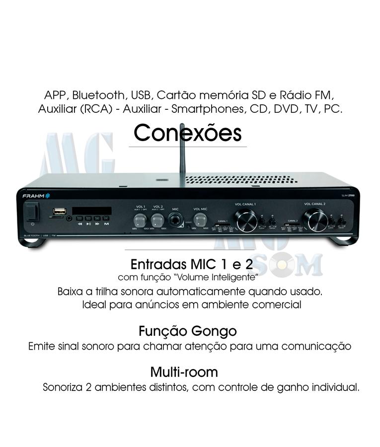 Amplificador De Som Ambiente Frahm Slim G W Ptico Mg Som Bh