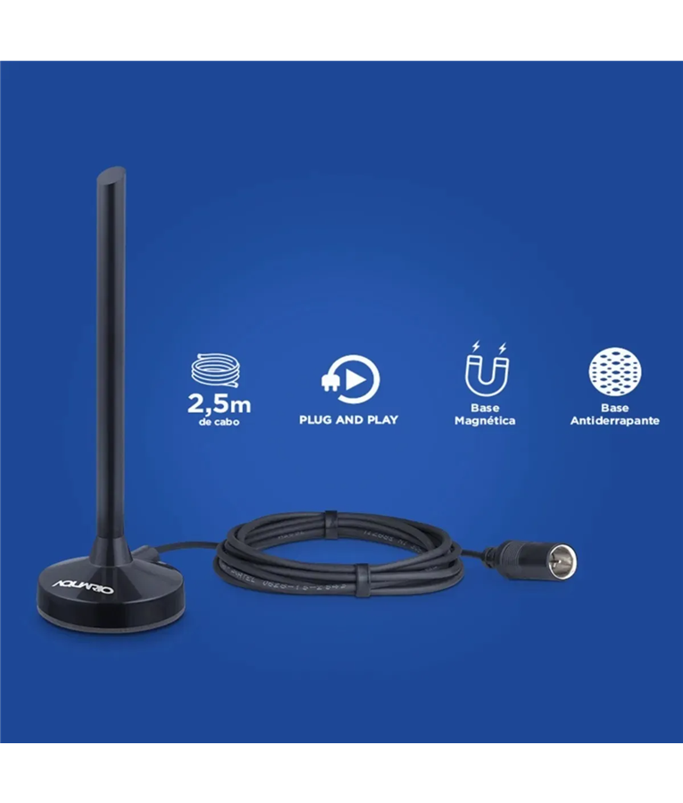 Antena TV Digital Interna Aquário Dtv 100p UltraHD Cabo 2 5m MG Som BH