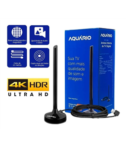 Antena TV Digital Interna Aqurio Dtv 100p UltraHD Cabo 2,5m