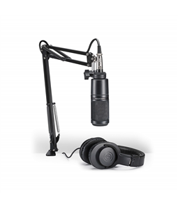 Kit Podcast Audio Technica AT2020PK Microfone   Fone ATHM20x