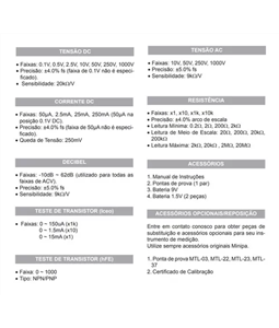 Multmetro Analgico Minipa 1000v Et-2022b 20k Ohms/vcc Hfe